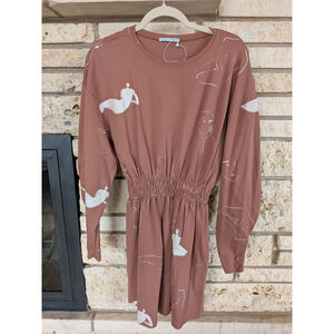 Women's ZARA Brown & White Abstract Print Mini Dress M